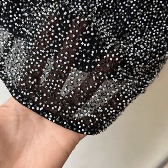 VTG Scala Beaded Silk One Shoulder Asymmetrical Top Black Silver M - Picture 4 of 16